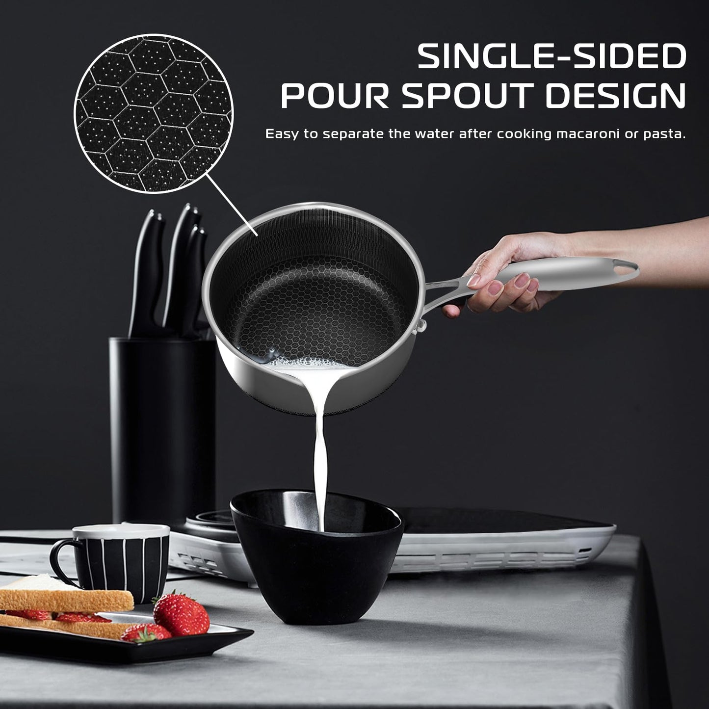 Vinchef Nonstick Saucepan with Lid, 2.4 Quarts Stock Pot Sauce Pan, Multipurpose Sauce Pots Kitchen Cooking Pot Skillet, Induction Ready, Compatible with All Cooktops