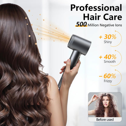 Hair Dryer - 1 Min Fast Drying, High-Speed Blow Dryer with 500 Million Negative Ions, No Heat Damage, Lightweight, Professional Hairdryer with Diffuser & Nozzle for Valentine's Day Gifts, Gunmetal