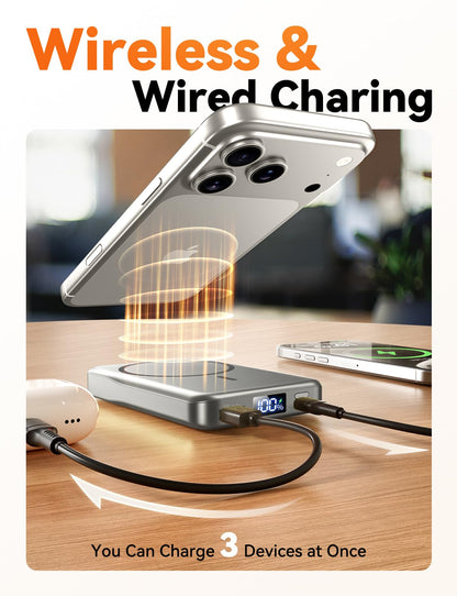 Magnetic Portable Charger, 10000mAh Power Bank, 20W Fast Charging for Magsafe Battery Pack, Travel Essential Wireless Charger Compatible with iPhone 17/16/15/14/13/12 Pro/Max/Air/Plus Series, Samsung