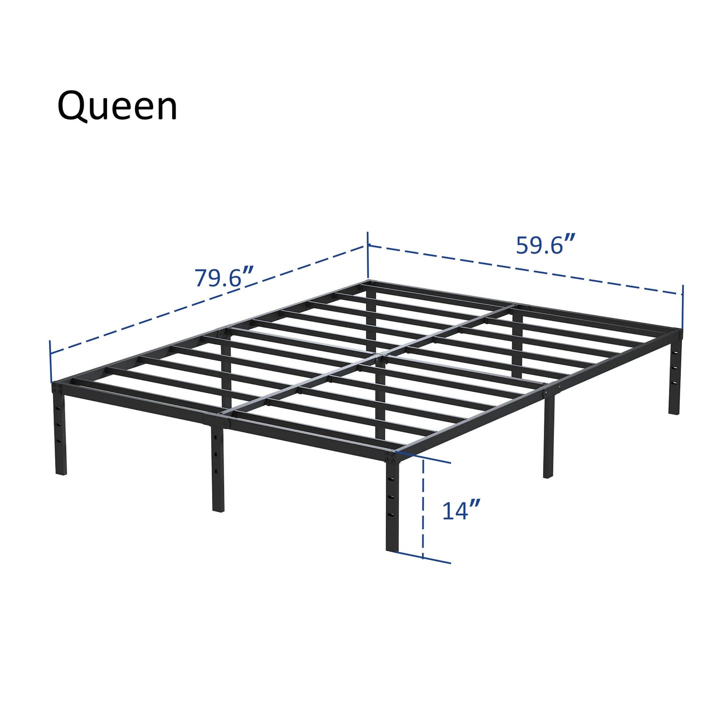 Maenizi 14 Inch Metal Bed Frame Queen Size No Box Spring Needed, Heavy Duty Platform Support Up to 3000 lbs, Easy Assembly, Noise Free, Black