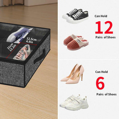 Onlyeasy Sturdy Under Bed Shoe Storage Organizer, Set of 2, Fit 12 to 24 Pairs, Underbed Shoes Closet Storage Solution with Clear Window, Breathable, L29.3"x W23.6"x H5.9", Linen-like Black, MXAUBSB2P
