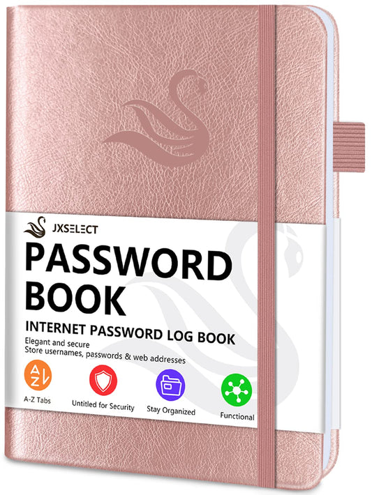 Elegant Password Book with Alphabetical Tabs - Hardcover Password Book for Internet Website Address Login - 5.2" x 7.6" Password Keeper and Organizer w/Notes Section & Back Pocket (Rose Gold)