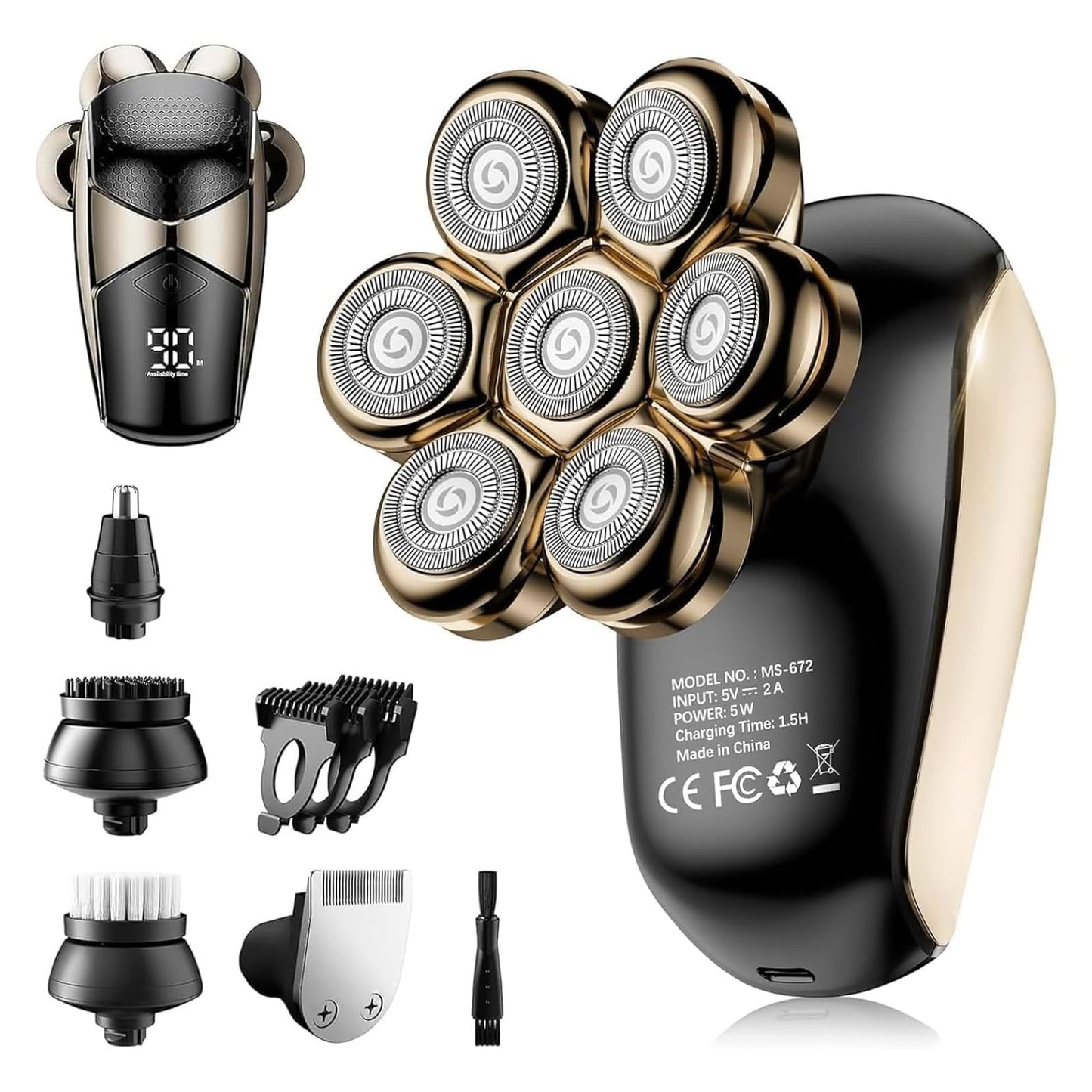 SHPAVVER Head Shavers for Bald Men: 5-in-1 Electric Razor - IPX7 Waterproof Shaving Grooming Kit for Balder - Turbo Speed & Precision Blades