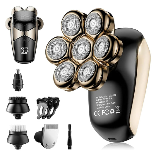 SHPAVVER Head Shavers for Bald Men: 5-in-1 Electric Razor - IPX7 Waterproof Shaving Grooming Kit for Balder - Turbo Speed & Precision Blades