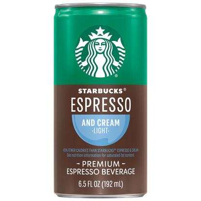 Starbucks Ready to Drink Coffee, Espresso & Cream Light , 6.5oz Cans (12 Pack) (Packaging May Vary)