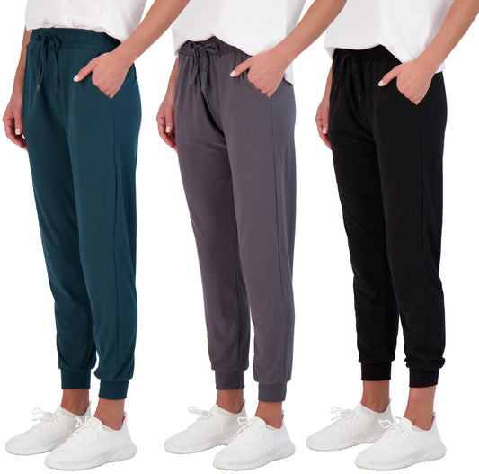 Real Essentials Women's Lounge Jogger Soft Teen Sleepwear Pajamas Fashion Loungewear Yoga Pant Active Athletic Track Running Workout Casual wear Ladies Yoga Sweatpants Pockets, Set 9, XL, Pack of 3