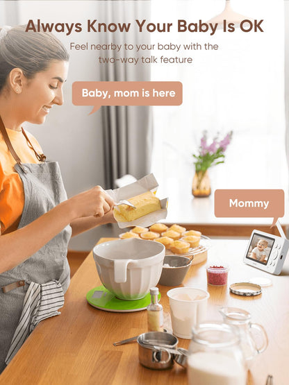 bonoch 4.3" Baby Monitor with 2 Cameras, 720p Split Screen Monitor with Camera and Audio, 28hour Battery, Video Baby Monitor No WiFi, VOX Mode, 2 Way Audio, Auto Night Vision, 2X, 3X, 4X Zoom