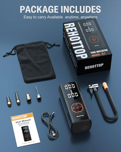 Tire Inflator Portable Air Compressor, 160PSI Air Pump for Car Tires, 5X Faster Inflation Air Compressor with Tire Gauge Pressure, Tire Pump with LED for Car, Motorcycle, Bicycle and Ball