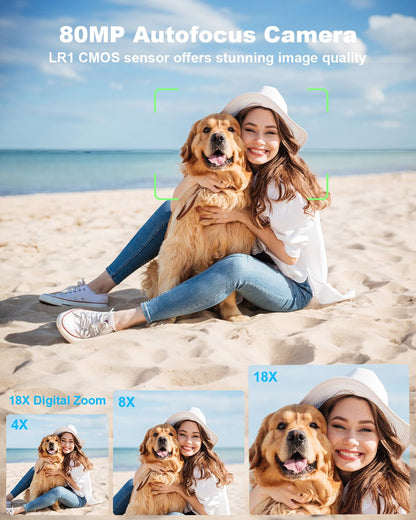 5K Digital Camera for Photography, 80MP 3.5"+2" Dual Screen for Self-Framing 18X Zoom Autofocus Vlogging Camera for YouTube/Content Creators/Travel, Includes 64GB Card + 2 Batteries & Flash, LIYTIFOR