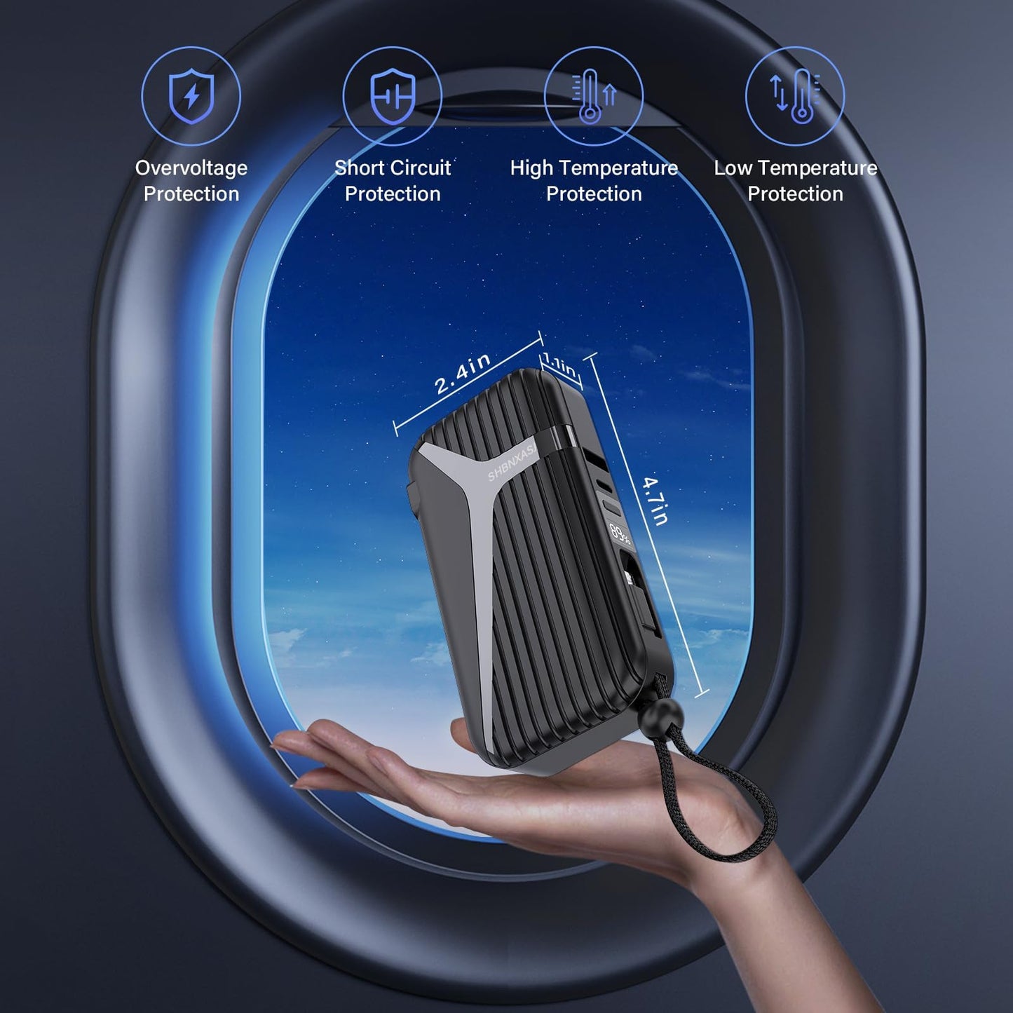 Portable Charger with Built in Cable and AC Wall Plug,10000 mAh External Battery Power Bank, LED Display 4 Outputs 2 Inputs, Travel Phone Charger Battery Pack for iPhone 16 15 14 13 Samsung iPad