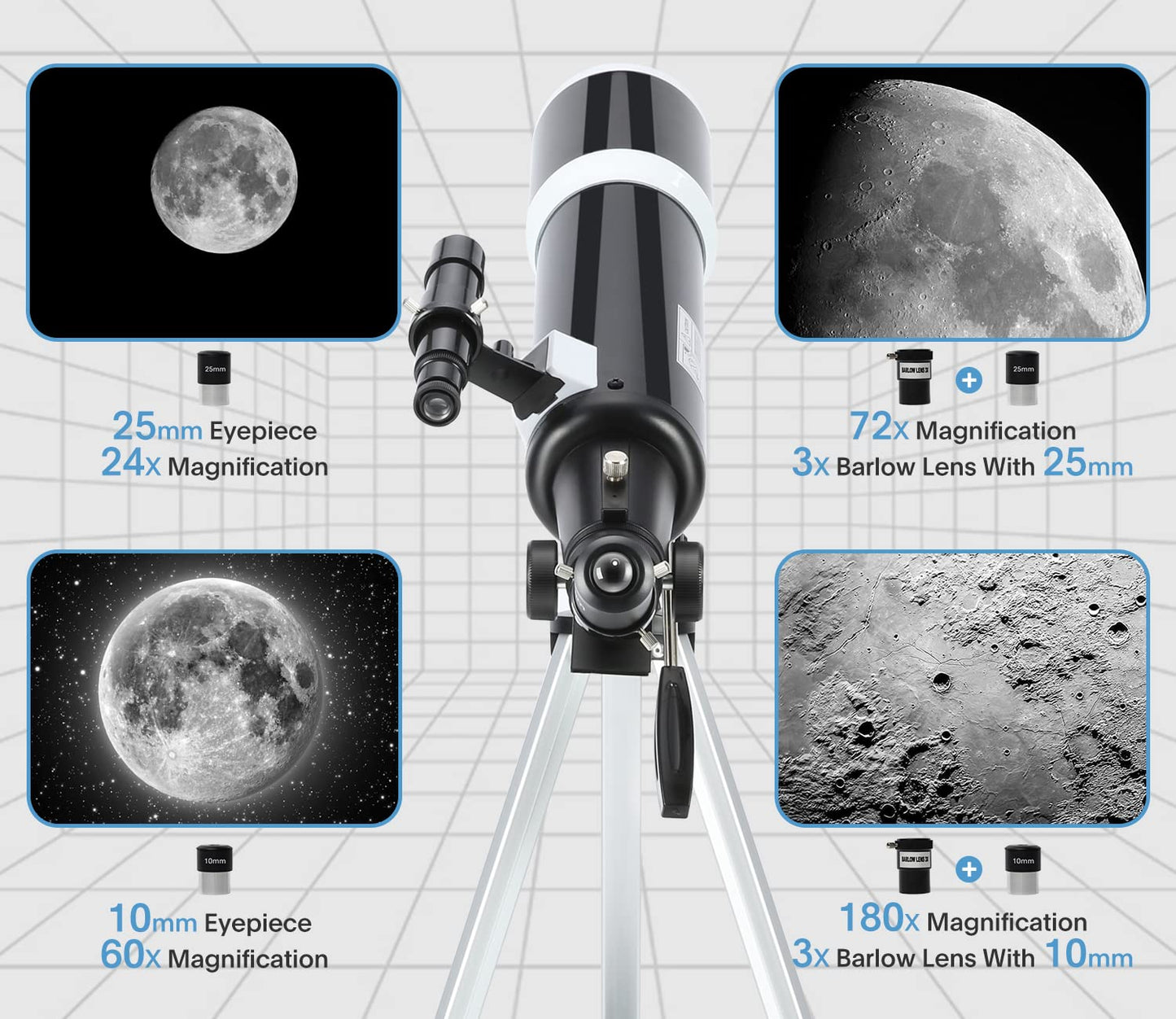 Telescope for Adults & Beginner Astronomers - 80mm Aperture 600mm Fully Multi-Coated High Transmission Coatings with AZ Mount Tripod Phone Adapter, Carrying Bag, Wireless Control.