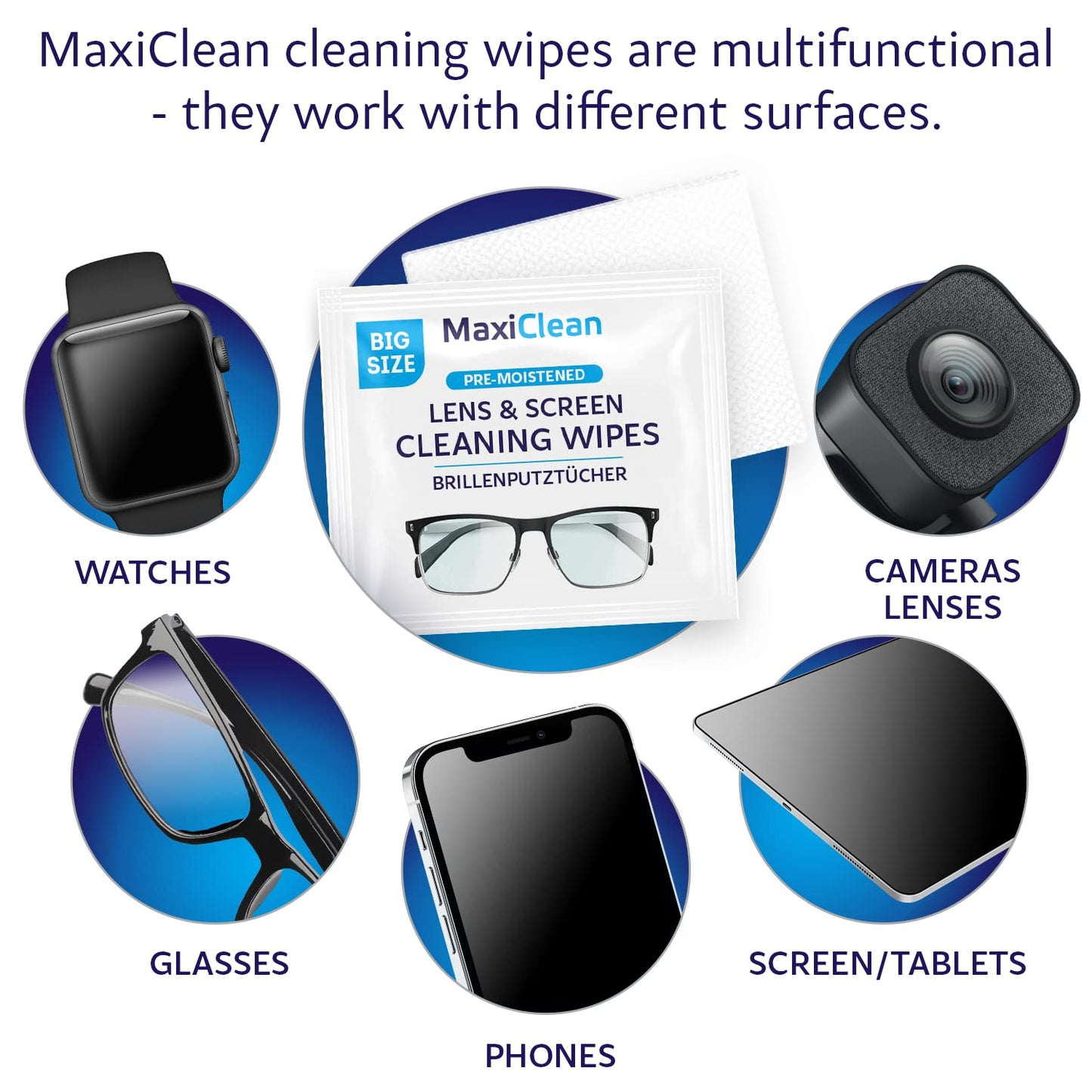 Glasses Wipes Lens Cleaner - Lens Wipes for Eyeglasses - 400 Pre-moistened Individually Wrapped Wipes for Eye Glasses, Electronics, Phone, Computer, Laptop Screen - Camera Lens Cleaner - Made in EU