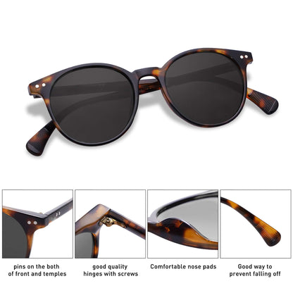 SOJOS Small Round Classic Polarized Sunglasses for Women Men Vintage Style UV400 Lens MAY SJ2113, Tortoise/Grey