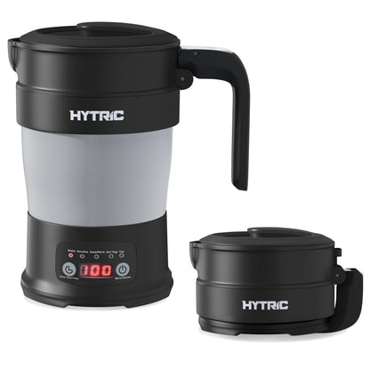 HYTRIC Travel Electric Kettle, 700ML Foldable Small Electric Kettle BPA-Free, Portable Kettle with Multifunctional Panel, Collapsible Hot Water Kettle with Keep Warm & Delay Start, 110V Black