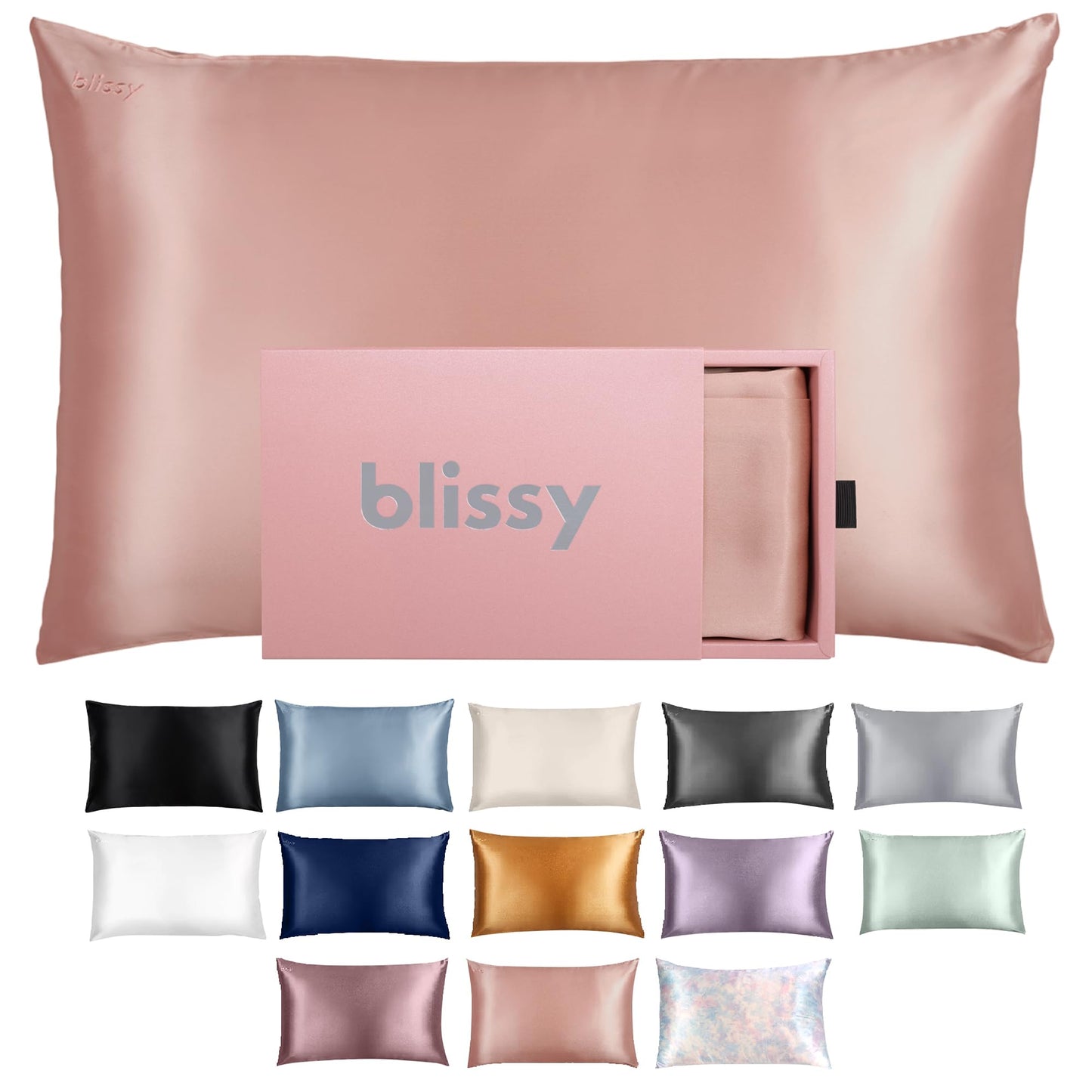 Blissy Silk Pillowcase - 100% Pure Mulberry Silk - 22 Momme 6A High-Grade Fibers - Silk Pillow Cover for Hair & Skin - Regular, Queen & King with Hidden Zipper (King, Rose Gold)