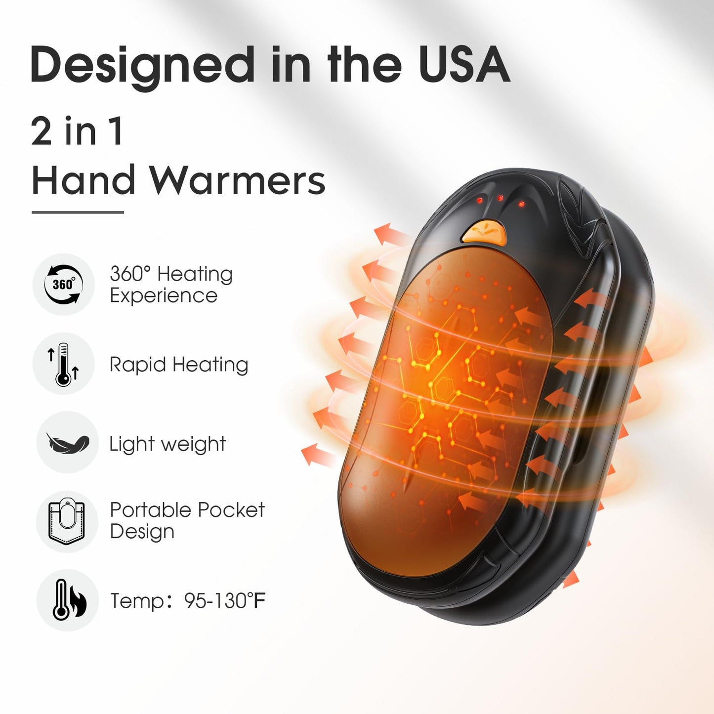 AI Hand Warmers Rechargeable 2 Pack, 6000mAh Electric Hand Warmers, AI Smart Chips 20Hrs Long Safe Heat, Portable Pocket Heater, Gifts for Christmas, Outdoor, Golf, Hunting, Camping Accessories