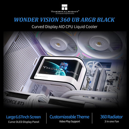 Thermalright Wonder Vision 360 UB ARGB CPU AIO Cooler,360mm Radiator, 2K 60HZ Curved Screen with 2400x1080 Resolution,for AM4/AM5,Intel LGA1851/1700,6.67in 3D Screen High Performance Pump