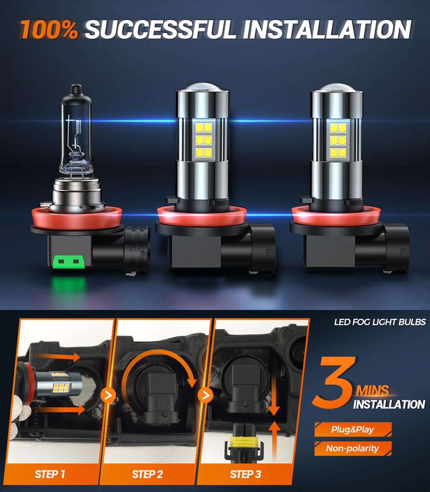 SEALIGHT H11 H8 H16 LED Fog Light Bulbs or DRL, Real 360° illumination Fog Bulbs, 6000K 400% Brightness Upgraded, H16 Front Fog Lamp,Non-polarity, Pack of 2, Plug&Play