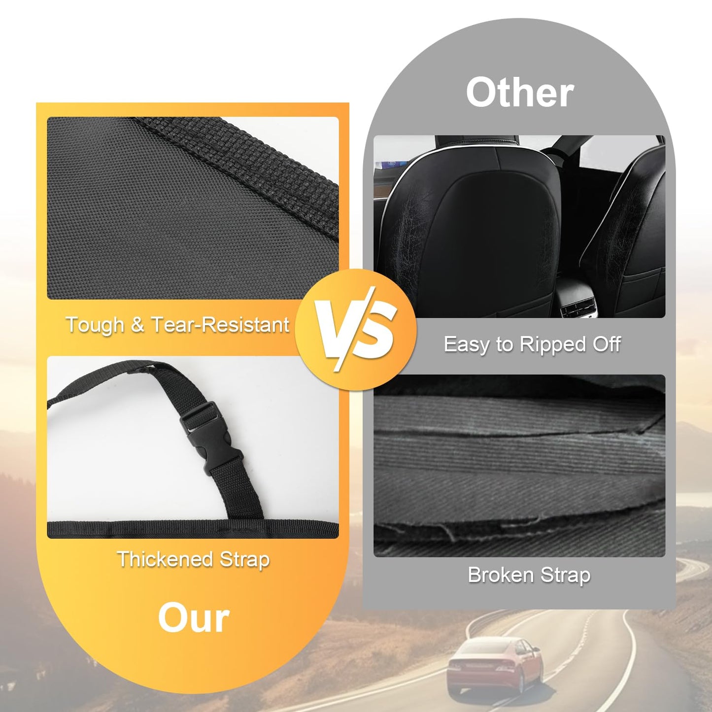 JUSTTOP Black Car Backseat Organizer with Touch Screen Tablet Holder, 9 Storage Pockets Kick Mats Car Seat Back Protectors for Kids Toddlers, Car Travel Accessories, 2 pack