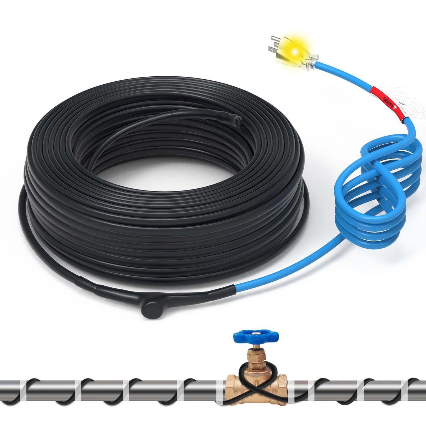 TOPDURE Self-Regulating Pre-assembled Water Pipe Heat Cable for Pipe Freeze Protection, Energy-Saving Pipe Heating Cable Keeps Water Flowing at -40°F 120V 40FT