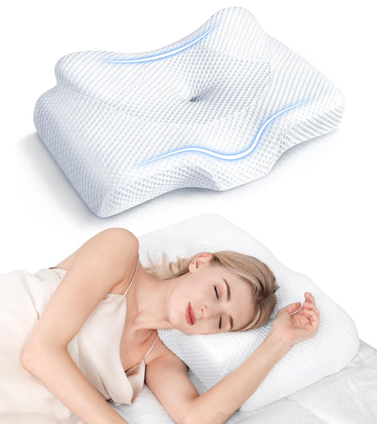 Osteo Cervical Pillow for Neck Pain Relief, Hollow Design Odorless Memory Foam Pillows with Cooling Case, Adjustable Orthopedic Bed Pillow for Sleeping, Contour Support for Side Back Sleepers