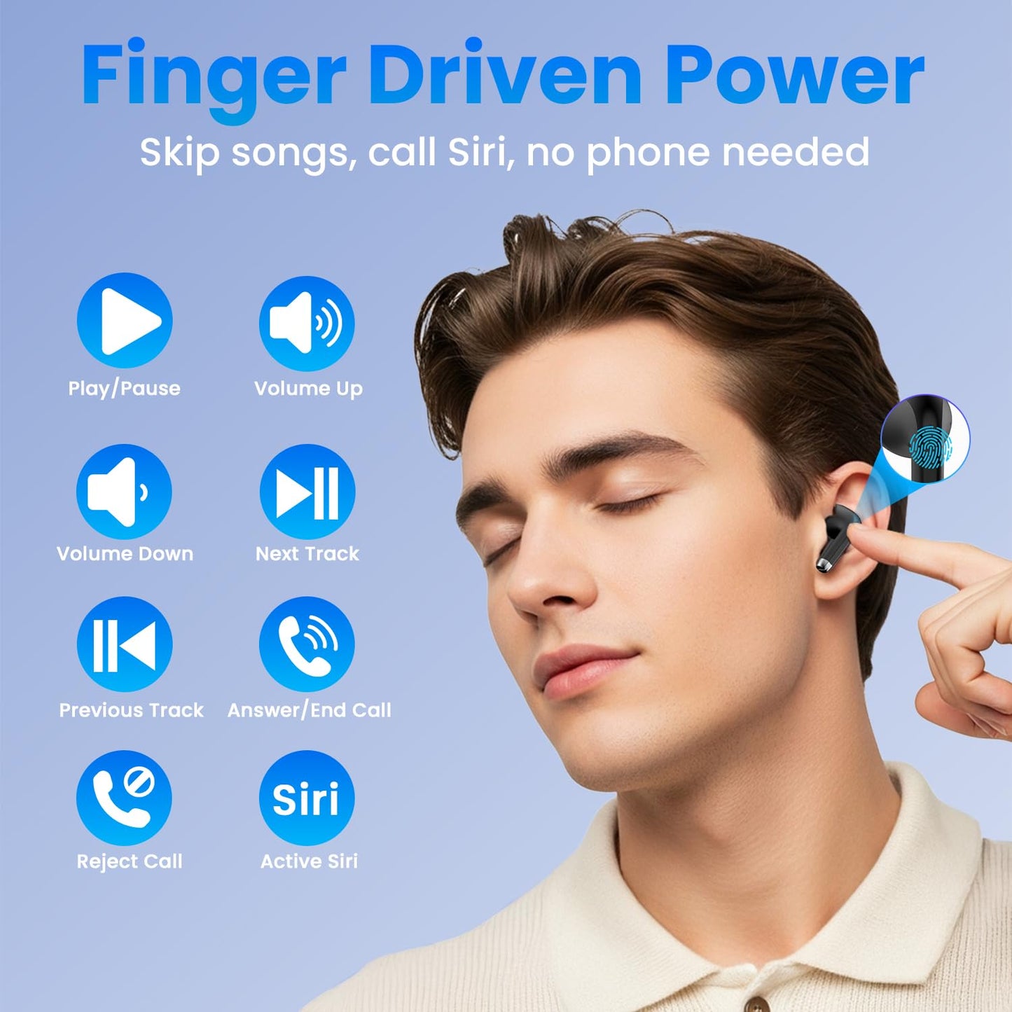 Haqquio Wireless Earbuds, Bluetooth Headphones with Deep Bass Stereo, 48H Playback Ear Buds with LED Power Display, Lightweight, IPX7, in-Ear Earphones with Mic for iPhone/Android/iPad, Black