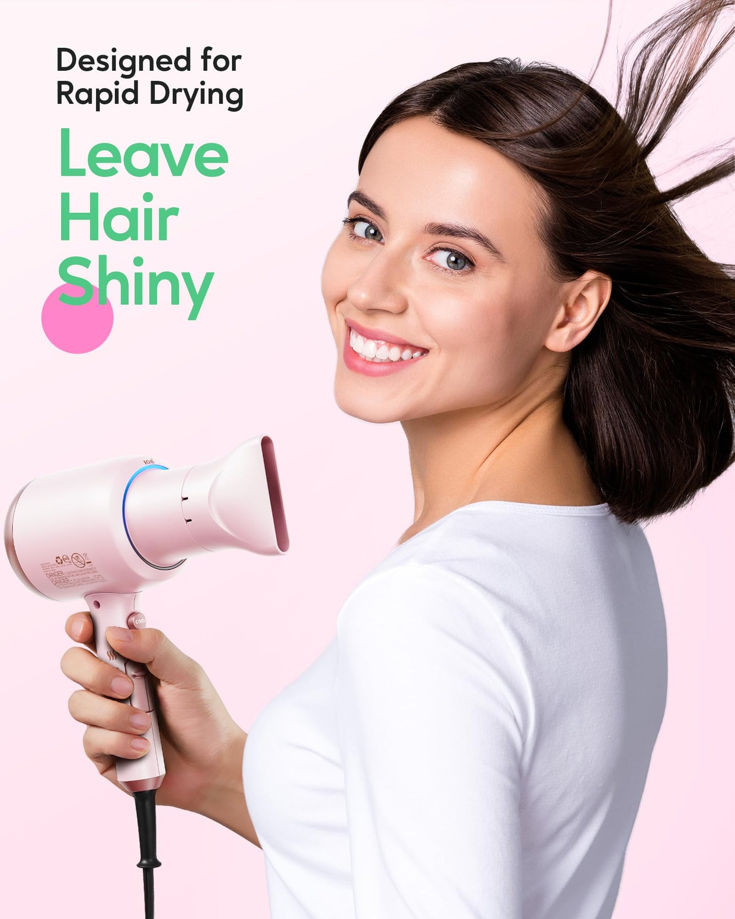 Wavytalk Professional Hair Dryer with Diffuser 1875W Power Dryer, Blow Dryer Ionic Hair Dryer for Women with Constant Temperature, Fast Drying &Low Noise, Millennial Pink