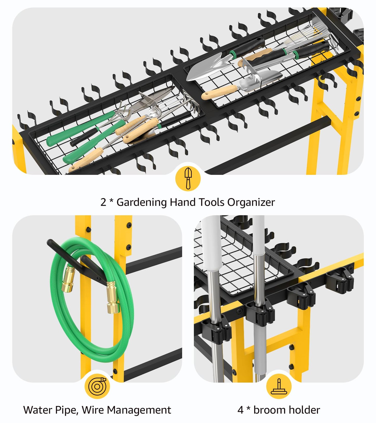 CCCEI Garage Organization with Wheels, Outdoor Gargen Yard Shed Tools Organizer Cart, Home Storage for Cleaning Supplies Organizer, Broom Holder, for Shovel and Rake, Long Farming and Farming Tools.