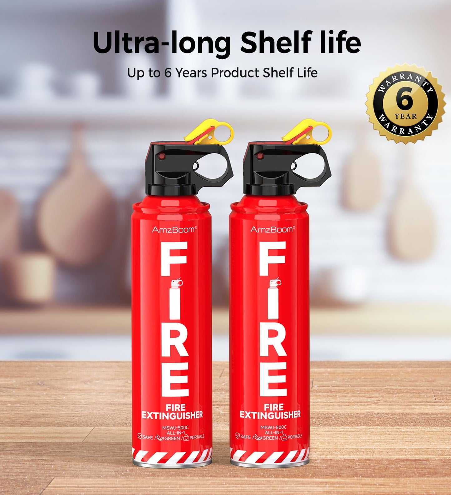 AmzBoom 2-Pack Fire Extinguisher for Home, Kitchen, Car, and Grill with Mounting Bracket and Emergency Kit – Extinguishing Spray, Compact A, B, C, K – Eco-Friendly, Prevents Reignition.