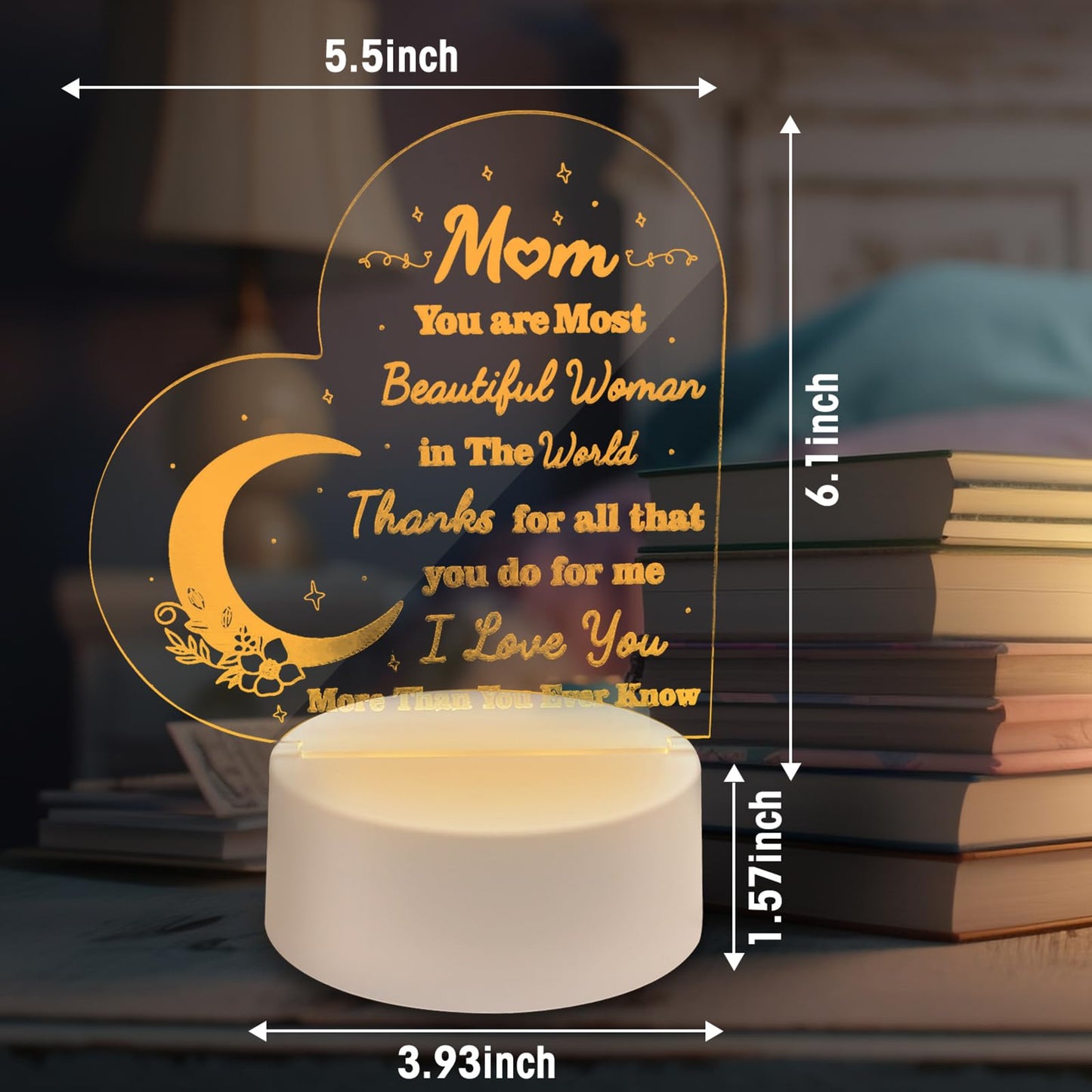 RSUARSUA Gifts for Mom from Daughter Son - Mom Birthday Gifts Acrylic 3D Text Night Light, Mom Gifts for Christmas, Mother's Day, Birthday, Thanksgiving