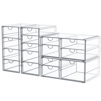 caktraie Makeup Organizer Storage With 16 Drawers, 4 Pcs Desktop Office Supplies, Desk Organizers, Clear Accessories, Dustproof Drawer and for Make Up, Jewelry, Pen, Stationary