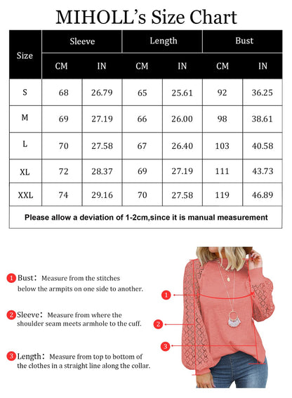 MIHOLL Women’s Long Sleeve Tops Lace Casual Loose Blouses T Shirts Plus Size (Coral, XX-Large)