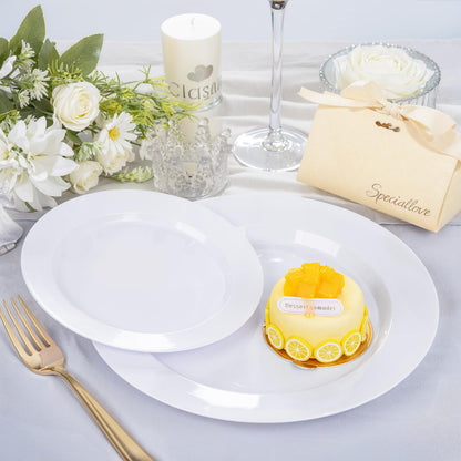 FLOWERCAT 200PCS White Plastic Plates Disposable Plates for Party - Heavy Duty Plastic Plates - 100 10" Dinner Plates and 100 7" Salad Plates for Wedding & New Year Parties and Events