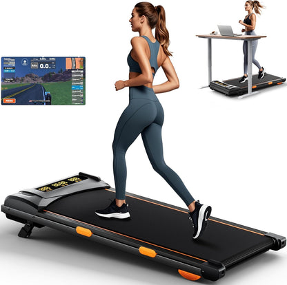 EVKRUN 4.0/7.8MPH Walking Pad Treadmill with Folding Slope, Larger Screen Display Under Desk Treadmill 300 lb Capacity, Portable Treadmills for Small Spaces, Home