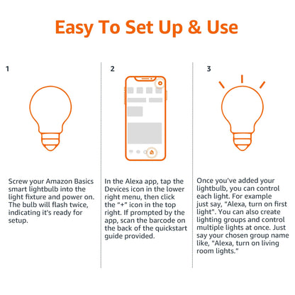 Amazon Basics Smart A19 LED Light Bulb, Color Changing, 9W (60W Equivalent), 800LM, Works with Alexa Only, 2.4 GHz Wi-Fi, No Hub Required, 1-Pack