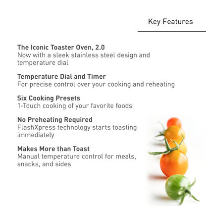 Panasonic FlashXpress Toaster Oven with Double Infrared Heating, 6 Auto Cook Options and Dial Temperature Control, 4-Slice Small Toaster Oven, 1300 Watts, PFAS-free - NB-G200P (Stainless Steel)