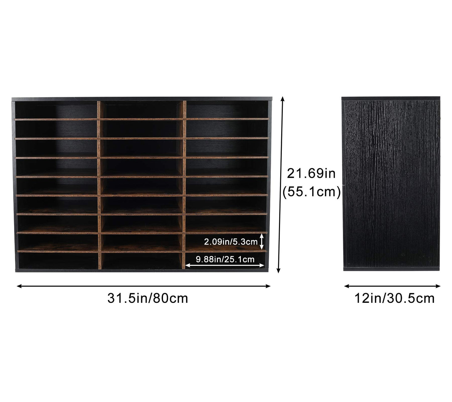TQVAI Wood Literature Organizer, 27 Slots Hold 13500 Sheets A4 Papers, Wooden Desk File Paper Storage Organizer with Adjustable Shelves, Mailbox Cubbies for Office Home Classroom, Black/Archaize