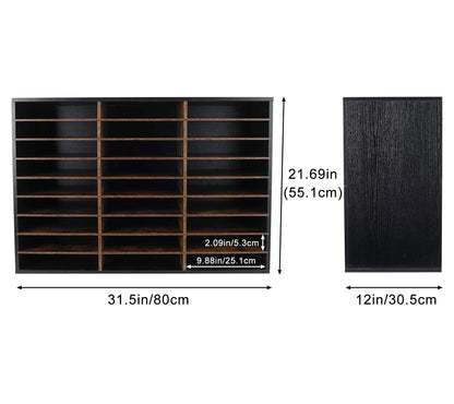 TQVAI Wood Literature Organizer, 27 Slots Hold 13500 Sheets A4 Papers, Wooden Desk File Paper Storage Organizer with Adjustable Shelves, Mailbox Cubbies for Office Home Classroom, Black/Archaize