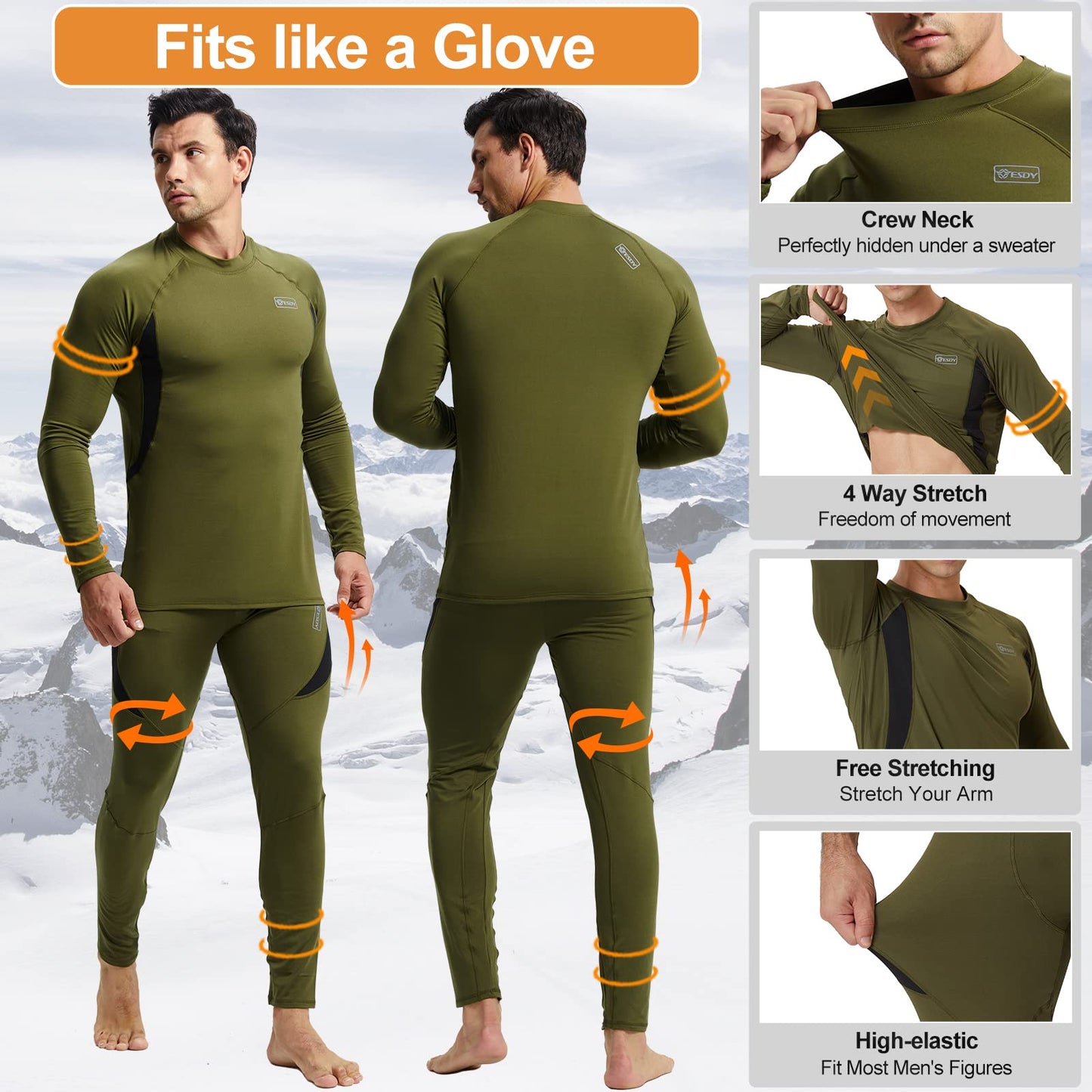 romision Thermal Underwear for Men, Fleece Lined Long Johns Hunting Gear for Men Base Layer Set Cold Weather Clothes