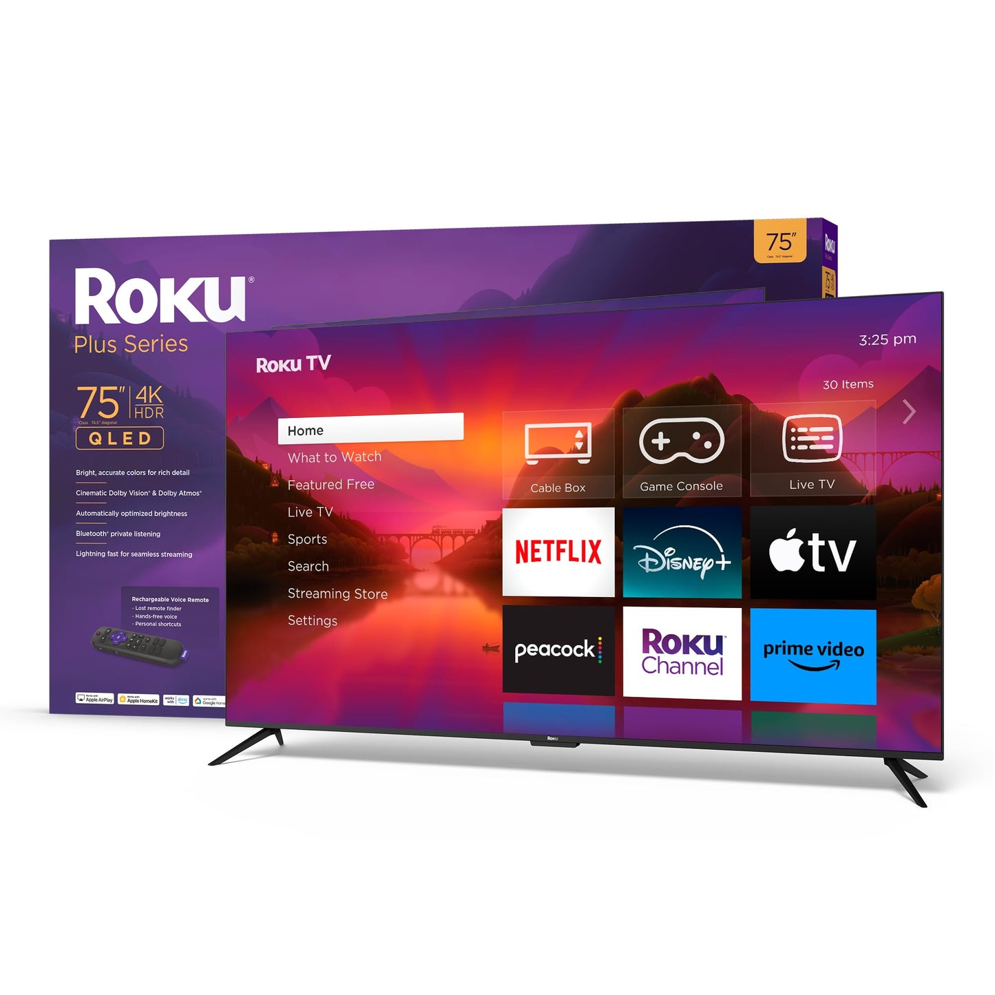 Roku Smart TV – 75-Inch Plus Series 4K QLED RokuTV with Roku Voice Remote Pro, Dolby Vision, Striking 4K Resolution, Automatic Brightness, & Seamless Streaming – Live Local News & Sports