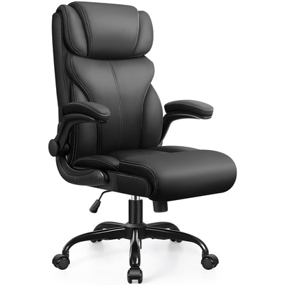 HeroSet Office Chair, Ergonomic Big and Tall Computer Desk Chairs, Executive Breathable Leather Chair with Adjustable High Back Flip-up Armrests, Lumbar Support Swivel PC Chair with Rocking Function