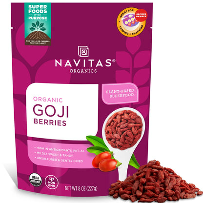 Navitas Organics Goji Berries, 8 oz. Bag, 8 Servings — Organic, Non-GMO, Sun-Dried, Sulfite-Free