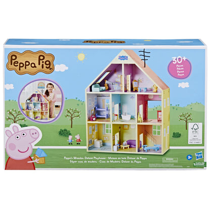Peppa Pig Wooden Deluxe Playhouse, 8 Rooms, Includes 2 Fun Figures and 29 Accessories, Made of Responsibly Sourced Wood, for Ages 3 and Up (Amazon Exclusive)