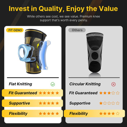 Fit Geno Knee Brace with Side Stabilizers: Breathable Knee Sleeve w/ Patented Patella Gel Pad for Maximum Pain Relief - Ultimate Knee Support and Fast Recovery from Meniscus Tear Arthritis ACL PCL Men & Women (Large)