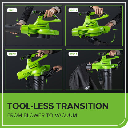 Greenworks 40V (230 MPH / 505 CFM) Cordless Brushless Leaf Blower/Vacuum with Bag, High Power, Lightweight & Quiet for Yard Debris Cleanup, Includes 5.0Ah Battery & Charger