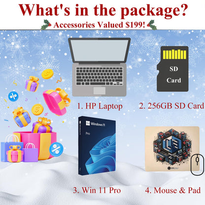 HP Portable Student Business Laptop - 3 Free Bundles, Win 11 Pro, Microsoft 365, Ultral Light and Thin, 14" HD Display for Student, Work, 16GB DDR4, 384GB Storage(128GB eMMC+256GB Card), Intel 4-Core