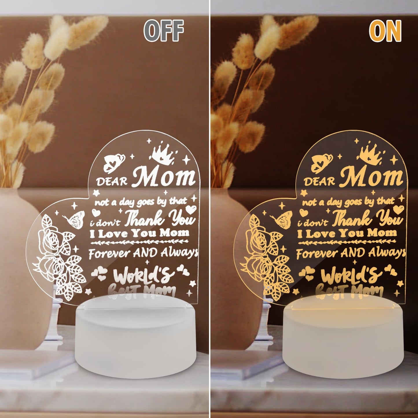 AZKAQA Gifts for Mom from Daughter Son - Mom Birthday Gifts Acrylic 3D Text Night Light, Mom Gifts for Christmas, Mother's Day, Birthday, Thanksgiving