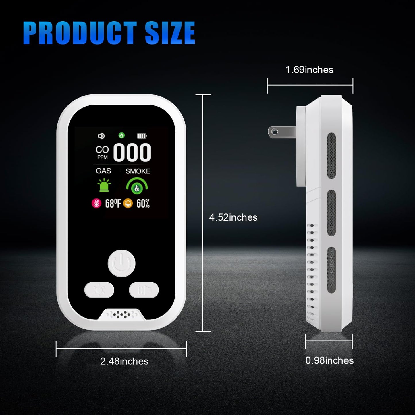 IQYEF 5-in-1 Carbon Monoxide Detectors,Natural Gas Leak Detector & Smoke and Carbon Monoxide detectors Plug-in, Battery Backup, HD Digital Display for CO, Smoke, Gas, Temp, Humidity - Home & RV Use
