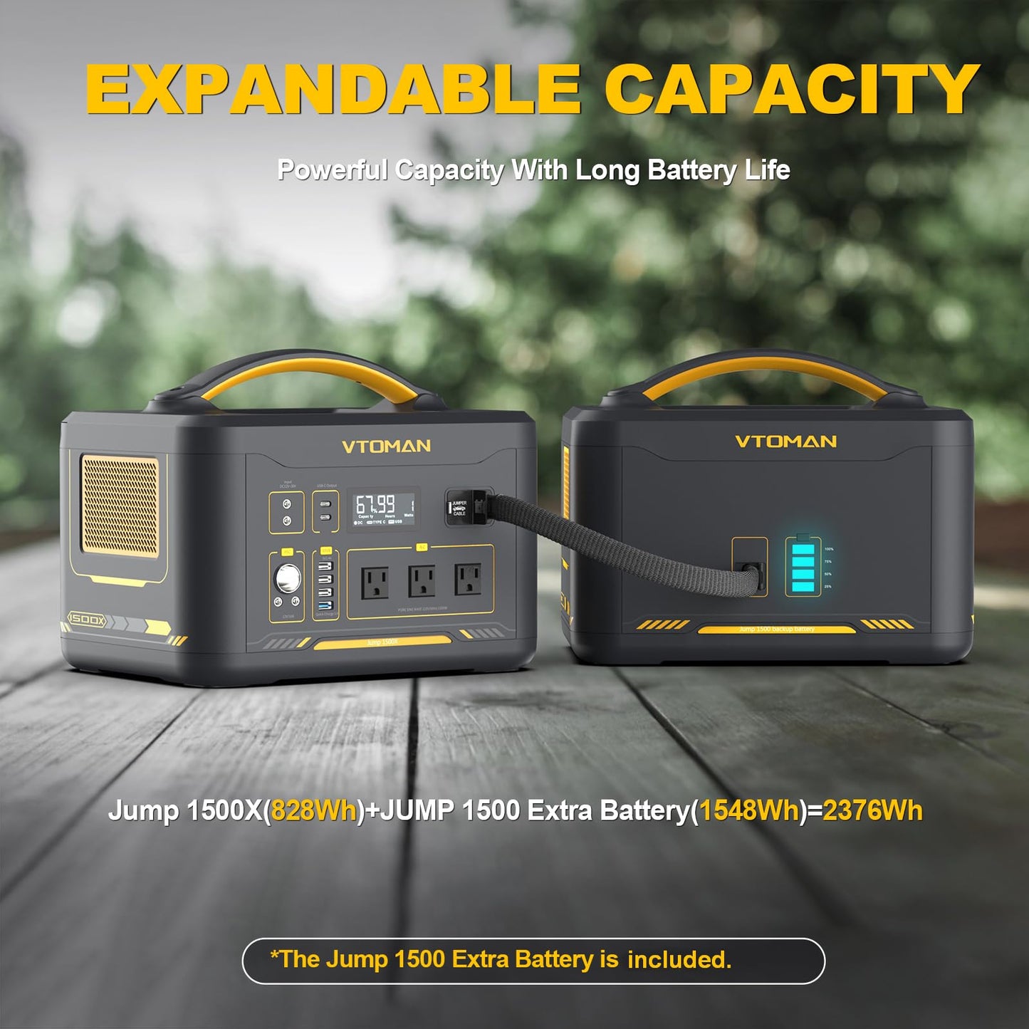Vtoman 2376Wh Portable Power Station Bundle with Extra Battery & 200W Solar Panel Included, Up to 3000W Solar Generator for Home Backup, Off-grid, Road Trip, RV, Camping, Emergencies