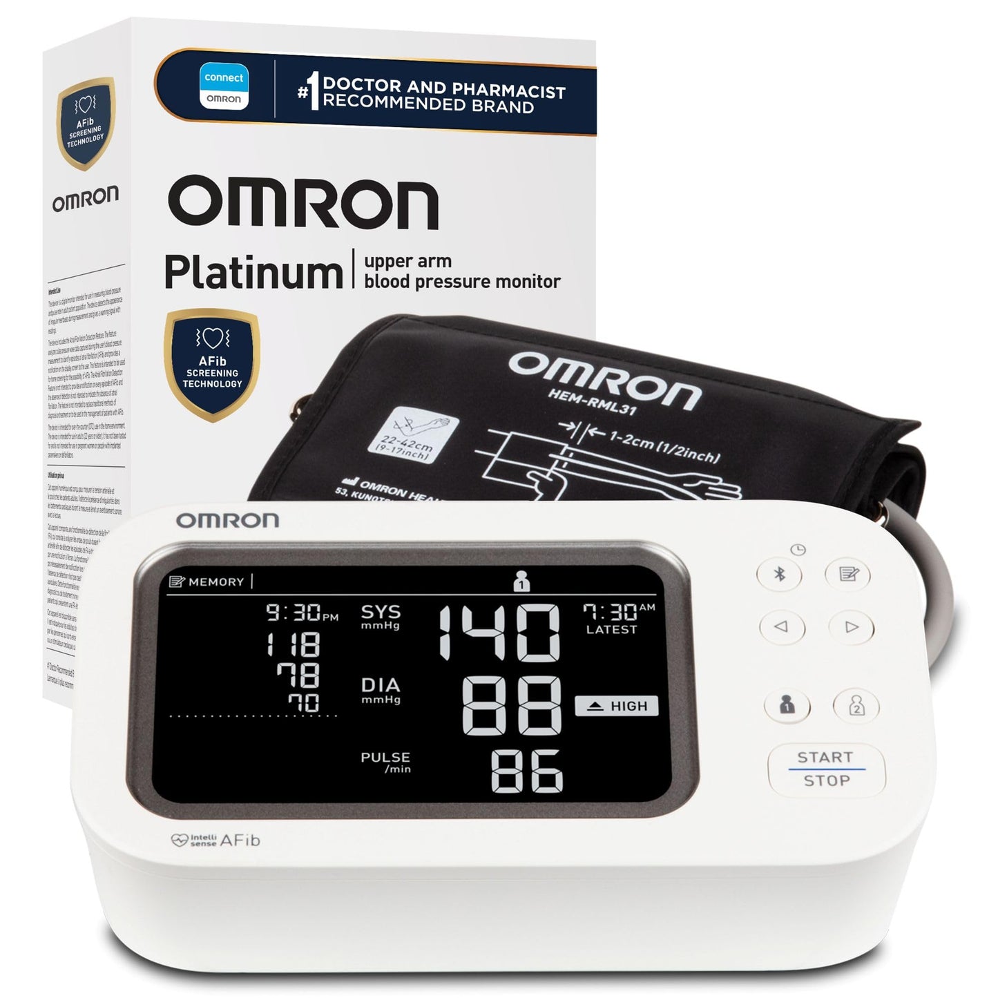 OMRON Platinum Blood Pressure Monitor for Home Use & Upper Arm Blood Pressure Cuff - #1 Doctor & Pharmacist Recommended Brand - Clinically Validated - AFib Detection - Connect App